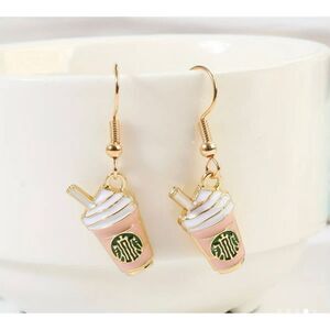 NWT Starbucks Coffee Frappuccino Light Pink Gold Toned Dangle Earrings